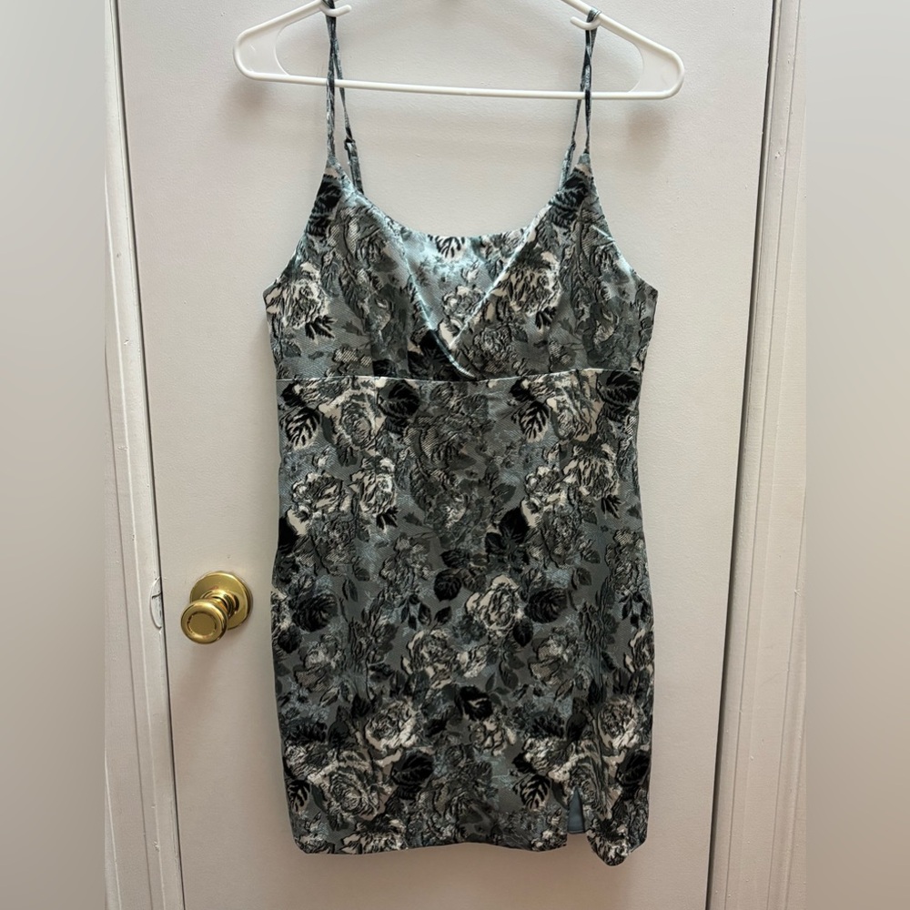 Floral Satin Spaghetti Strap Dress